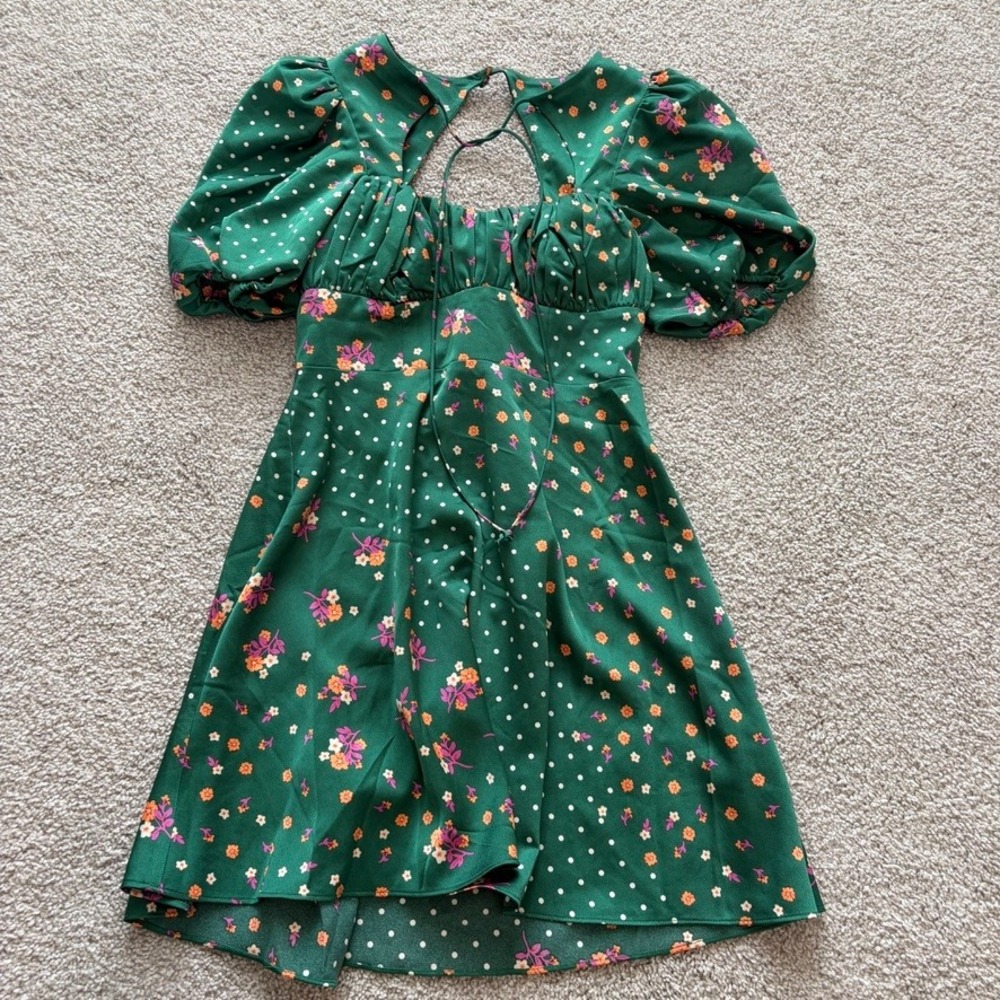 For Love & Lemons Cypress Mini Dress Womens XS Green Floral Cottagecore Coquette